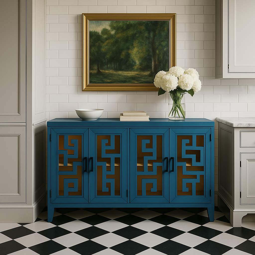 Runesay Navy Retro Solid Wood and MDF Sideboard - 60 in. W x 16 in. D x 34.1 in. H