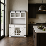 tunuo White Wood Pantry Bar Cabinet with Internal Storage Rack
