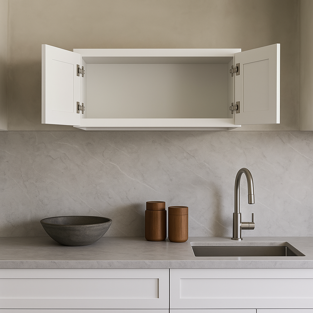 Plywell Shaker High Double Door Wall Cabinet, Ready to Assemble, White, 36x18x12 in.