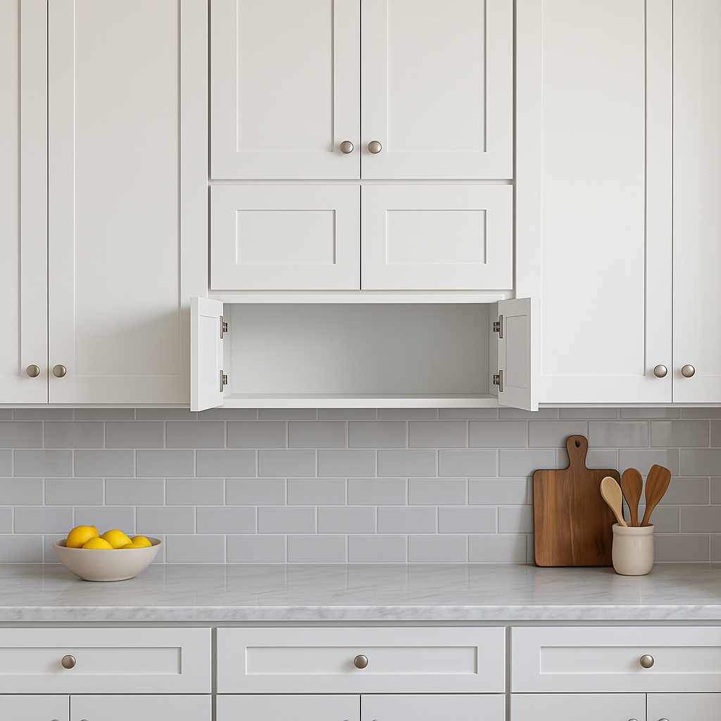 Plywell Shaker High Double Door Wall Cabinet, Ready to Assemble, White, 36x18x12 in.