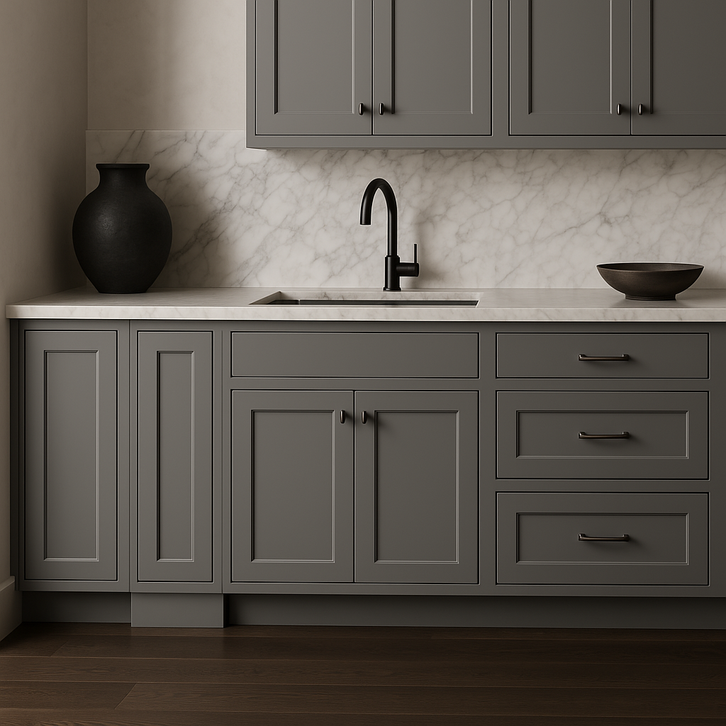 PELHAM & WHITE Keyport Shaker Charcoal Base Kitchen Cabinet - Tool-Free Assembly