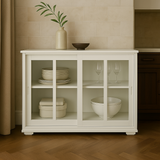 FUNKOL White MDF Sideboard with Glass Doors - Ready to Assemble