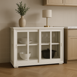FUNKOL White MDF Sideboard with Glass Doors - Ready to Assemble