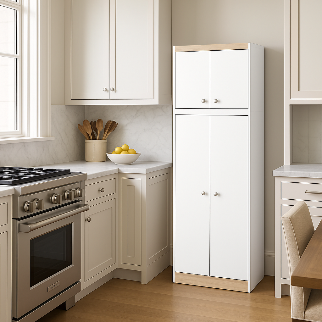 Inval America LLC GALLEY Kitchen Storage Utility Cabinet in White and Vienes Oak