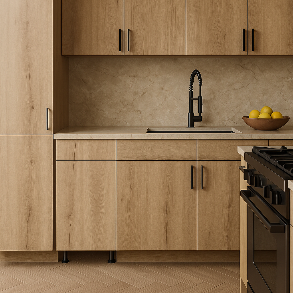 Cambridge Radiance Ready to Assemble Slab Base Kitchen Cabinet, Light Oak