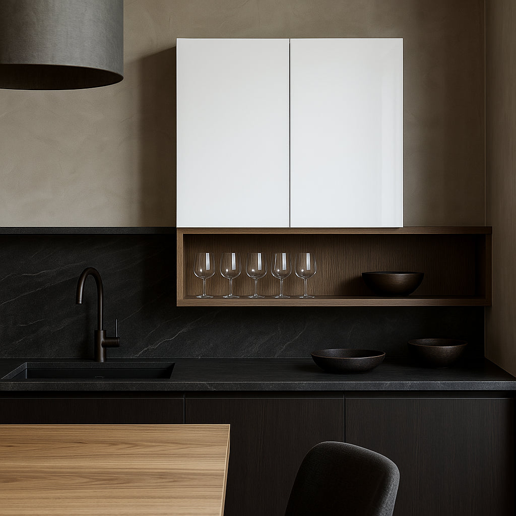 Cambridge Radiance White Gloss Slab Wall Kitchen Cabinet, 24x12x30 in.