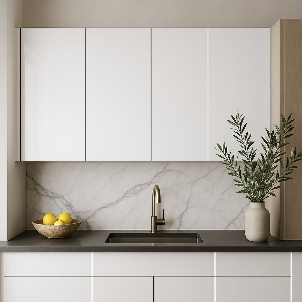 Cambridge Radiance White Gloss Slab Wall Kitchen Cabinet, 24x12x30 in.
