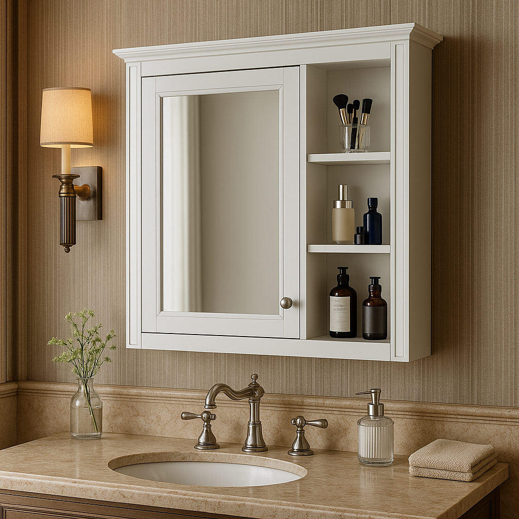 FUNKOL White Wall Mounted Bathroom Storage Cabinet with Mirror and Shelves
