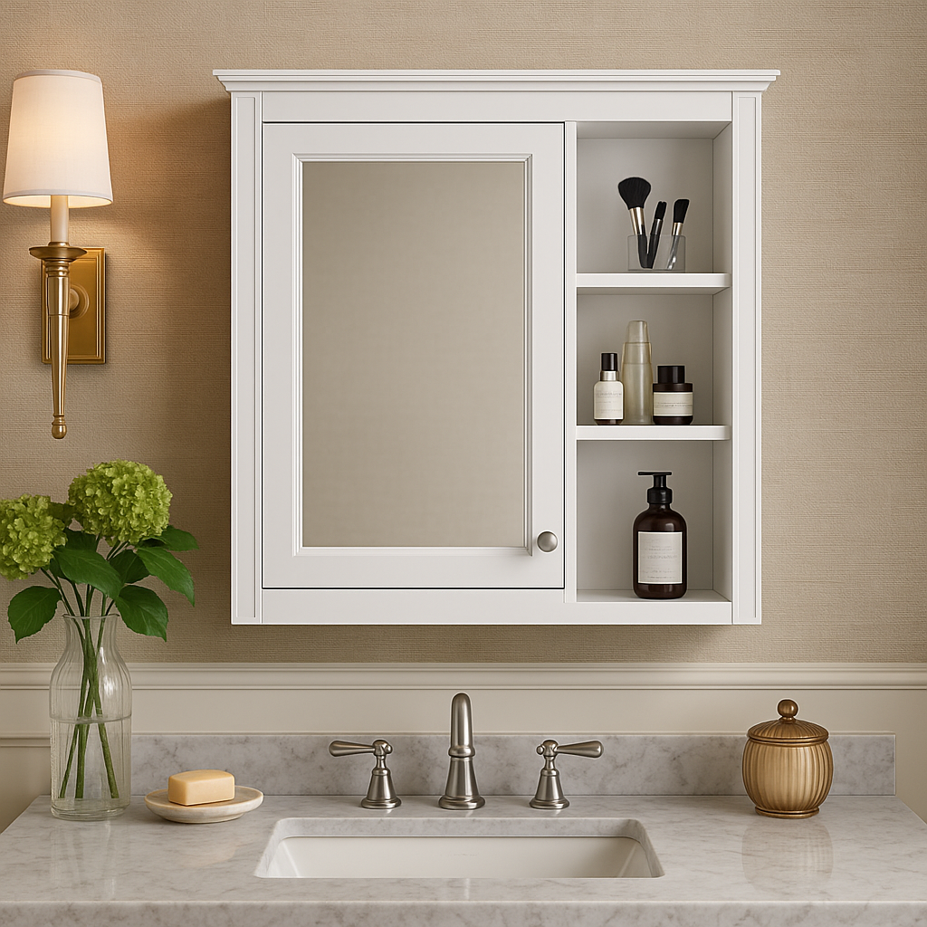 FUNKOL White Wall Mounted Bathroom Storage Cabinet with Mirror and Shelves