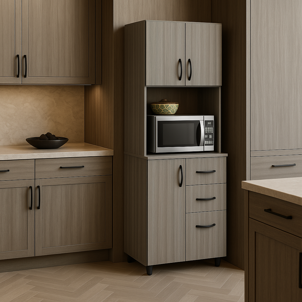 Inval Smoke Oak Microwave Storage Utility Cabinet - Ready to Assemble