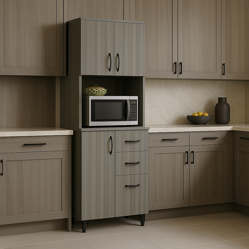 Inval Smoke Oak Microwave Storage Utility Cabinet - Ready to Assemble
