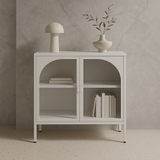 FUNKOL White Metal Storage Cabinet with Glass Doors and Adjustable Shelves