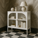 FUNKOL White Metal Storage Cabinet with Glass Doors and Adjustable Shelves