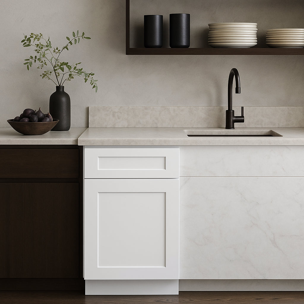 Plywell Ready to Assemble Shaker Base Cabinet with 1 Door and 1 Drawer in White