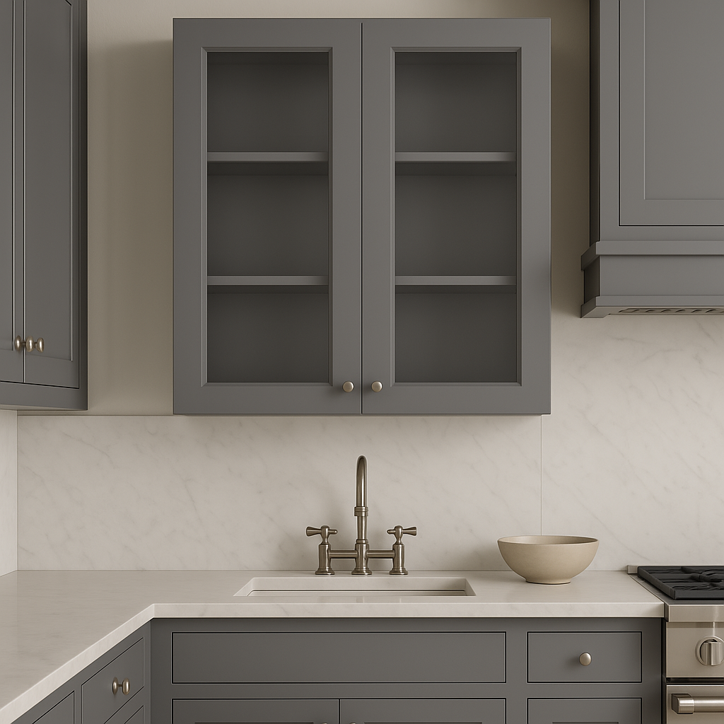 HOMEIBRO Shaker Grey Plywood Wall Cabinet, 30-in W x 12-in D x 36-in H