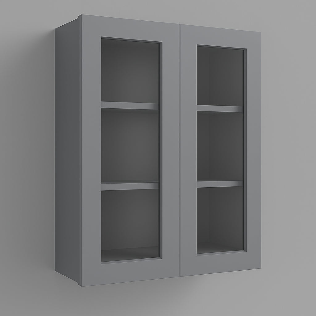 HOMEIBRO Shaker Grey Plywood Wall Cabinet, 30-in W x 12-in D x 36-in H
