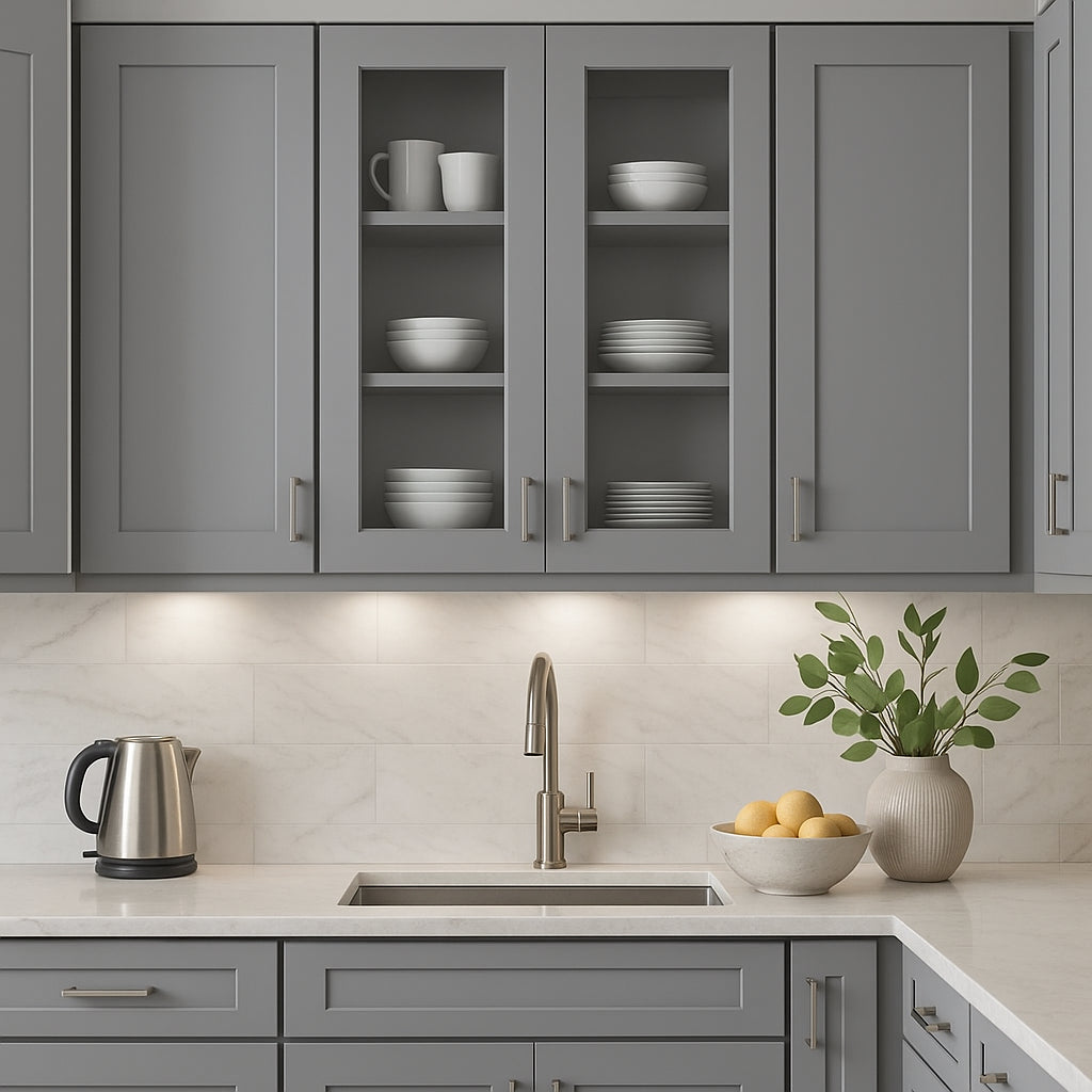 HOMEIBRO Shaker Grey Plywood Wall Cabinet, 30-in W x 12-in D x 36-in H