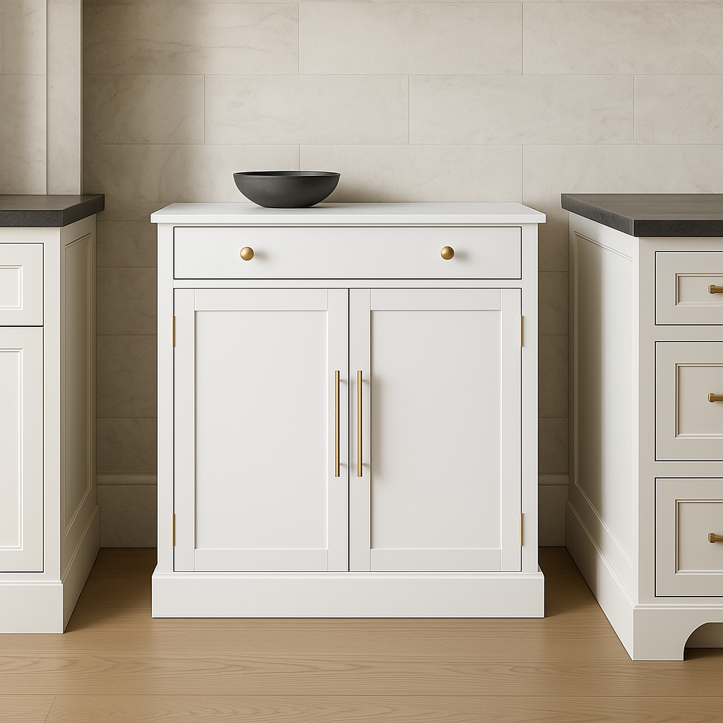 Tenleaf MDF Floor Base Kitchen Cabinet with Adjustable Shelves and Drawer, White