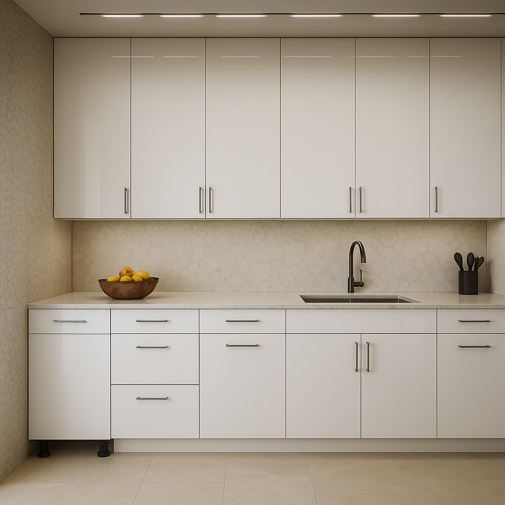 Cambridge Radiance White Gloss Slab Base Kitchen Cabinet - 12" W x 24" D x 34.5" H