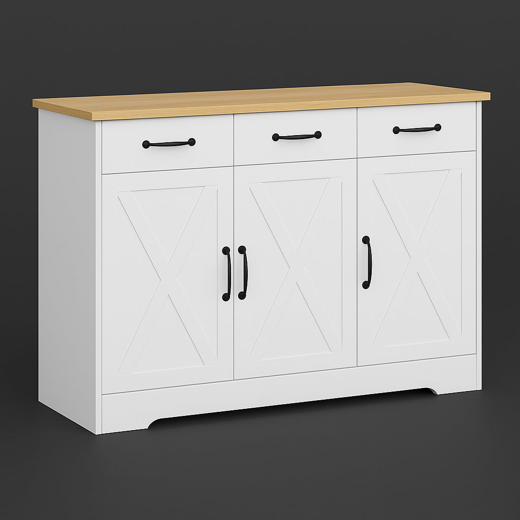 FUNKOL White MDF Kitchen Cabinet with Drawers and Doors