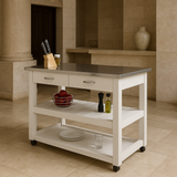 Inval Kitchen Utility Cart with Stainless Steel Top - White
