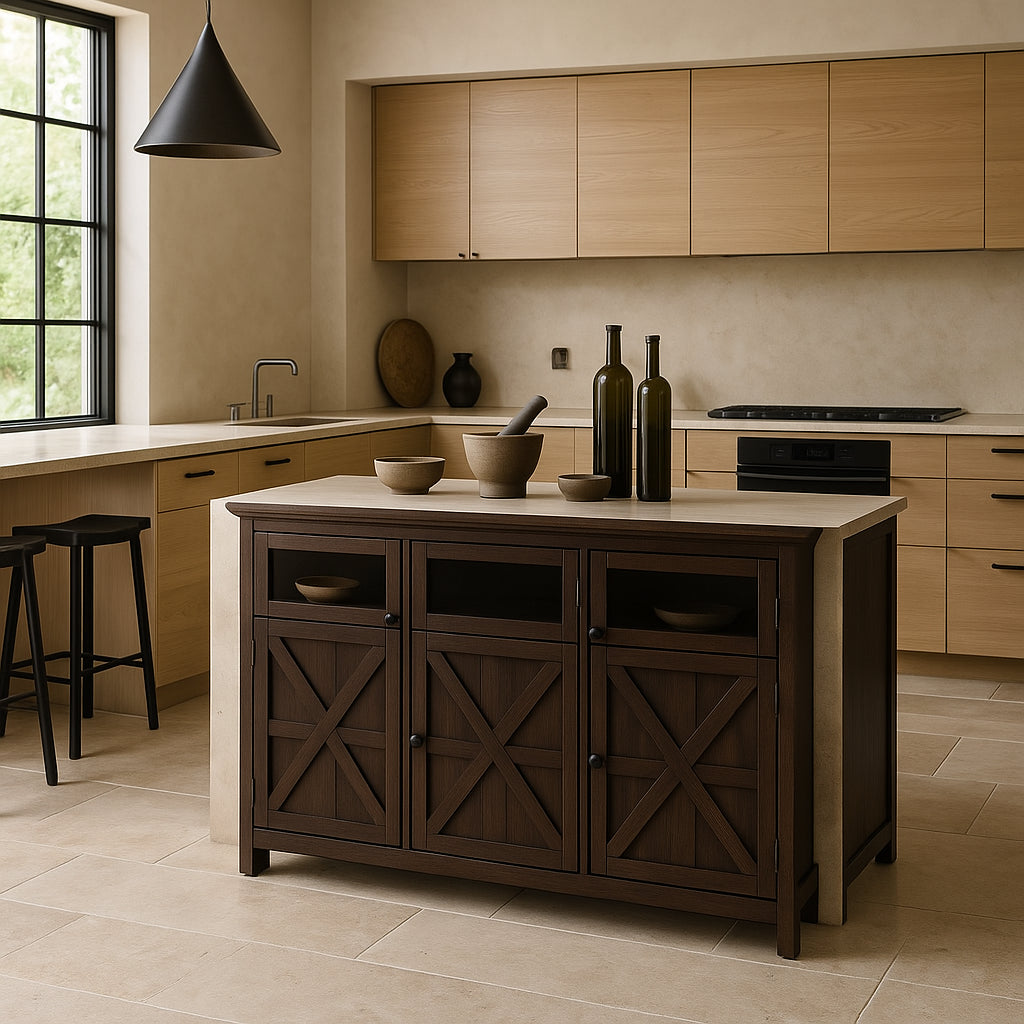 FUNKOL Espresso Vintage MDF Storage Cabinet with 3-Doors
