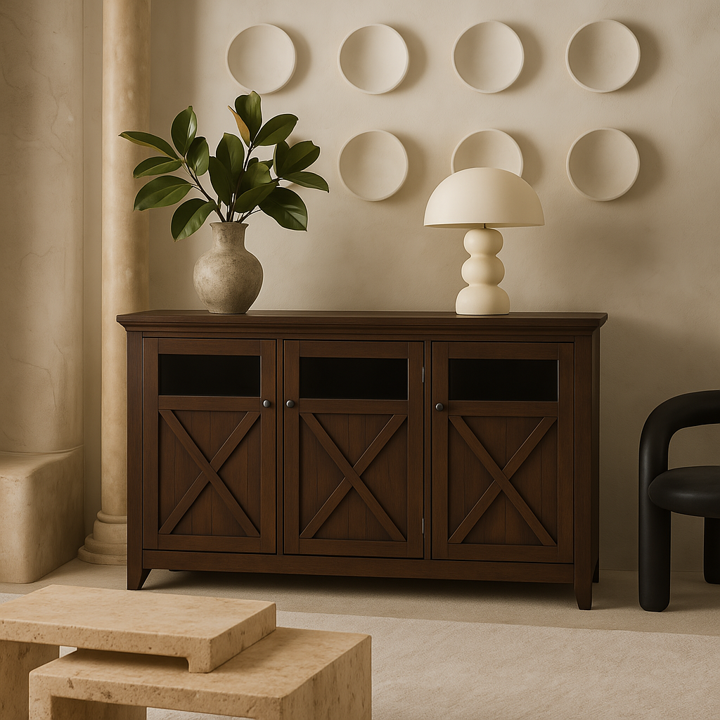 FUNKOL Espresso Vintage MDF Storage Cabinet with 3-Doors
