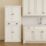 FUNKOL White Vertical Striped MDF Kitchen Cabinet with Adjustable Shelves