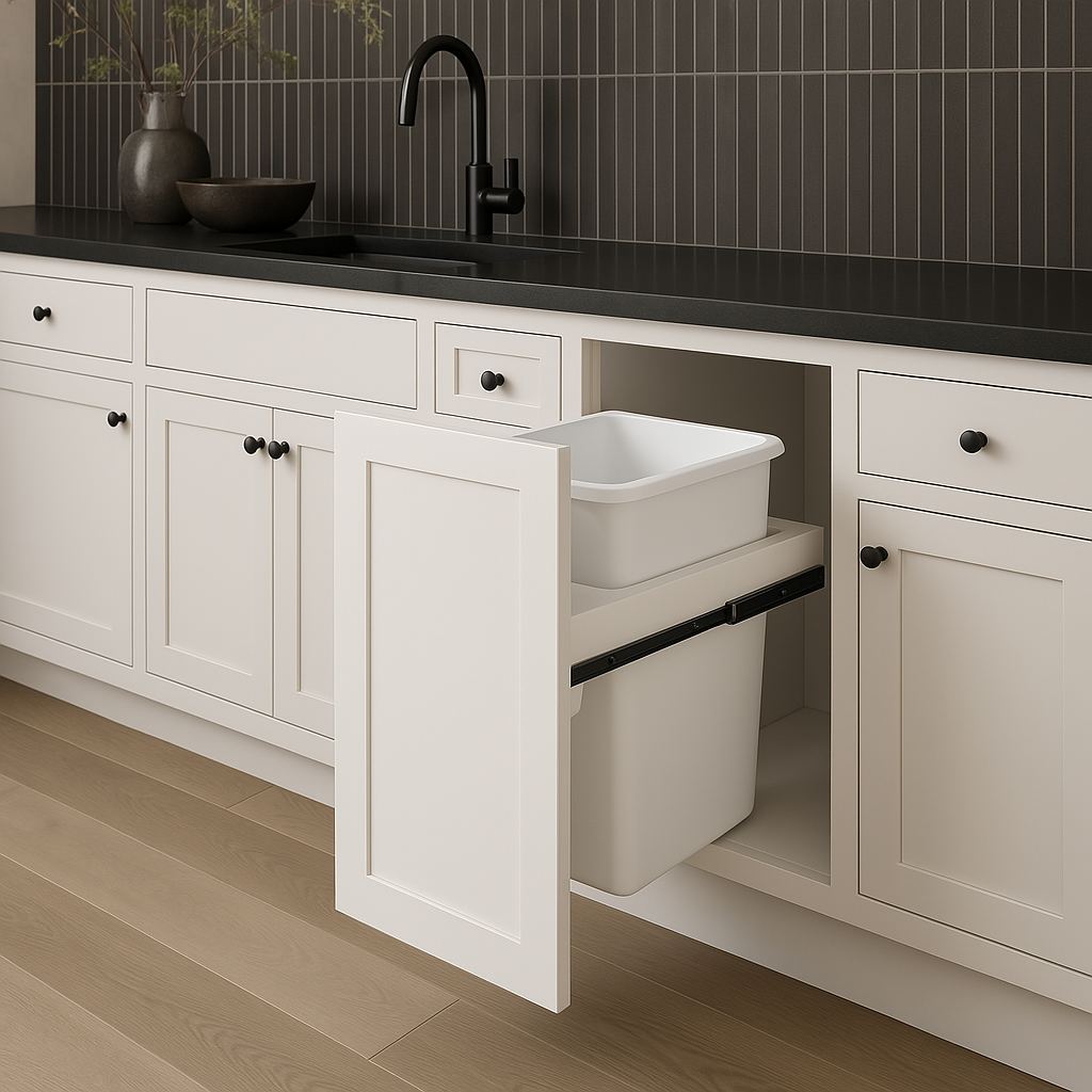 Plywell Shaker Base Cabinet with Waste Basket Holder, Ready to Assemble, White