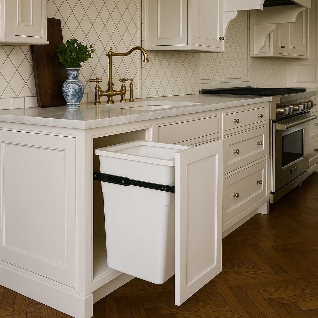 Plywell Shaker Base Cabinet with Waste Basket Holder, Ready to Assemble, White