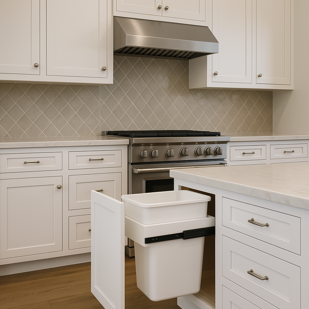 Plywell Shaker Base Cabinet with Waste Basket Holder, Ready to Assemble, White