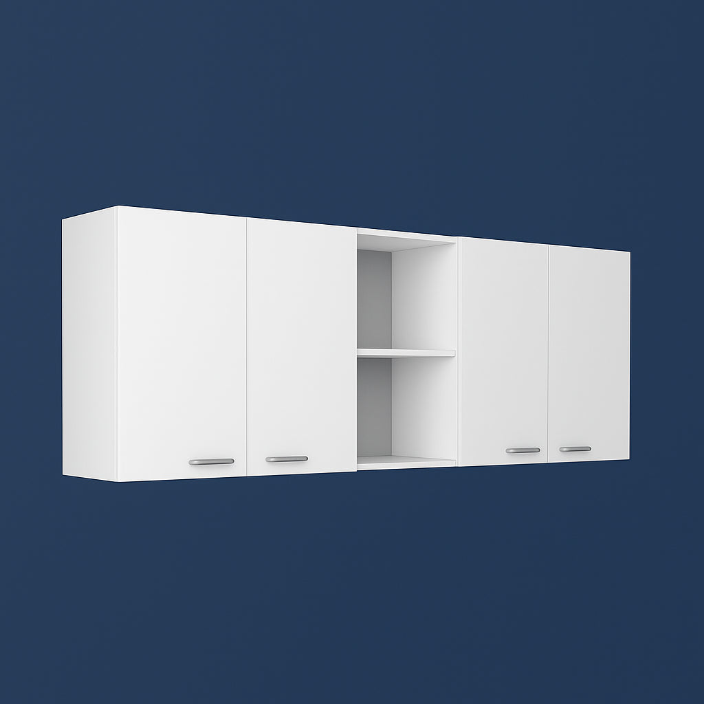 Amucolo White Wood Wall Kitchen Cabinet with Shelves and 4-Doors
