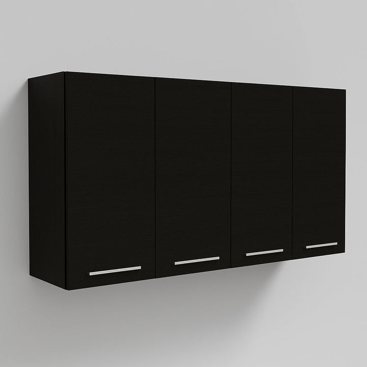 Amucolo Black Wood Wall Kitchen Cabinet with Shelves and 4-Doors, 47.2 in. W x 13.1 in. D x 23.6 in. H