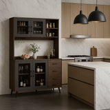 FUFU&GAGA Large Kitchen Pantry Cabinet Buffet with 4-Drawers, Hooks, Open Shelves, and Glass Doors
