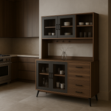 FUFU&GAGA Large Kitchen Pantry Cabinet Buffet with 4-Drawers, Hooks, Open Shelves, and Glass Doors