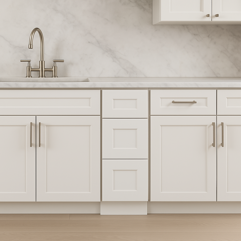 HOMEIBRO Shaker White Plywood Kitchen Cabinet with 3 Drawers - 12" W x 24" D x 34.5" H