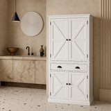 FUNKOL White MDF Kitchen Cabinet with Adjustable Shelves and Drawer