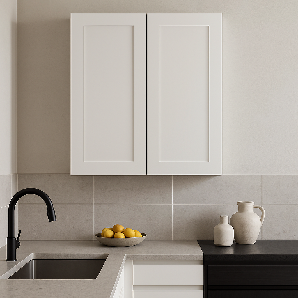 Plywell Shaker Double Door Wall Cabinet, Ready to Assemble, White, 36x30x12 in.