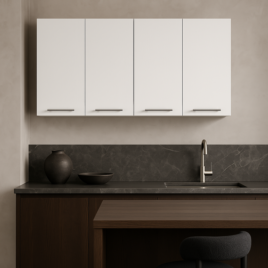 Amucolo White Wall Kitchen Cabinet with Shelves and Four Doors - 47.2 in. W x 13.1 in. D x 23.6 in. H