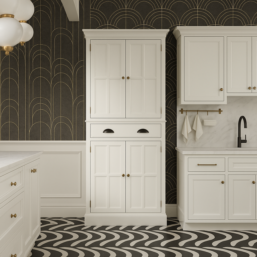 FUNKOL White MDF Kitchen Cabinet with Adjustable Shelves and Drawer