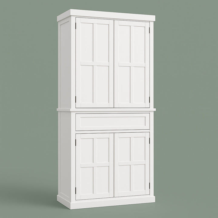 FUNKOL White MDF Kitchen Cabinet with Adjustable Shelves and Drawer