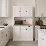 FUNKOL White Kitchen Cabinet with Microwave Countertop, 6 Doors and 1 Drawer