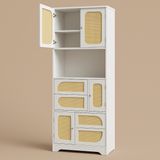 Tatayosi White Storage Cabinet with Rattan Doors, 71" Pantry Hutch Cabinet