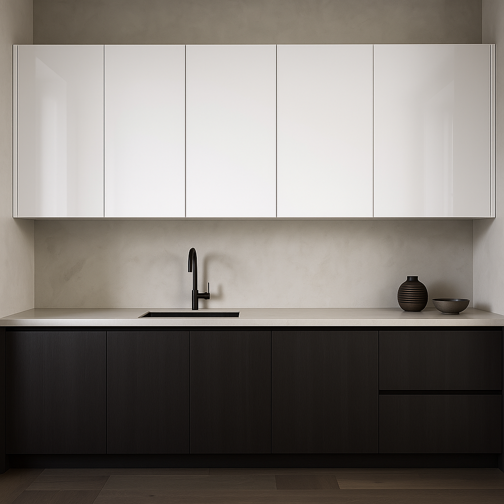 Cambridge Radiance White Gloss Slab Wall Kitchen Cabinet, 18x12x36 in.