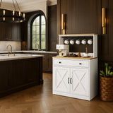 Puluomis White Kitchen Sideboard Pantry with Cup Holders and Storage