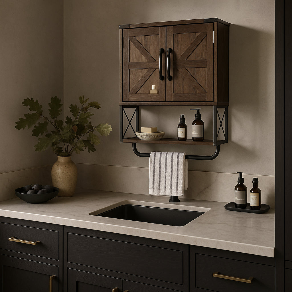 Adrinfly Dark Walnut Medicine Cabinet with Adjustable Shelf - 15" x 7" x 23"