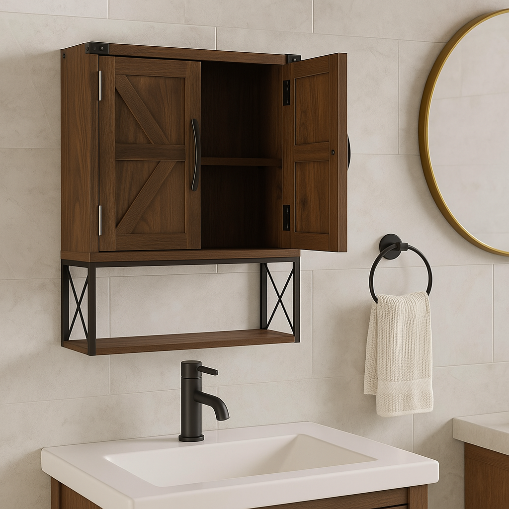 Adrinfly Dark Walnut Medicine Cabinet with Adjustable Shelf - 15" x 7" x 23"