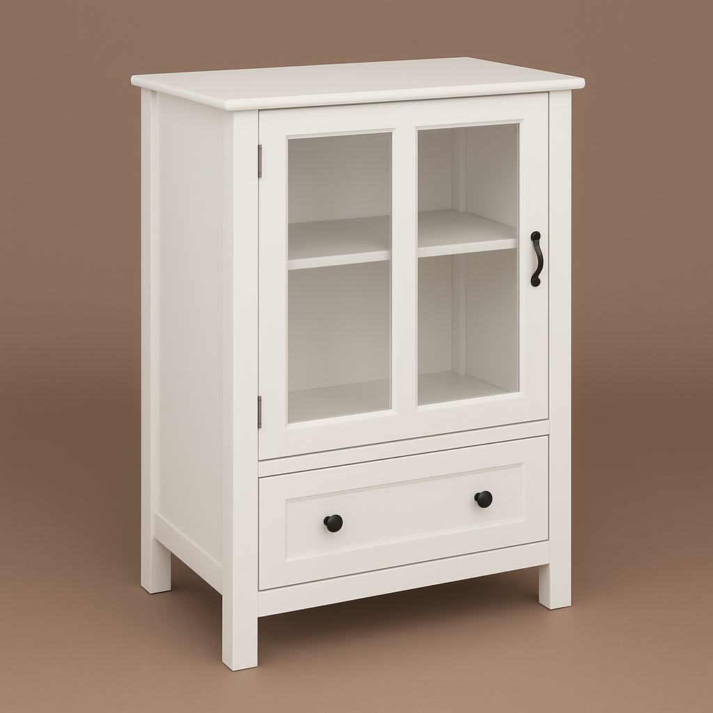 Unbranded Buffet Storage Cabinet with Glass Doors and Bell Handle, White