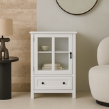 Unbranded Buffet Storage Cabinet with Glass Doors and Bell Handle, White