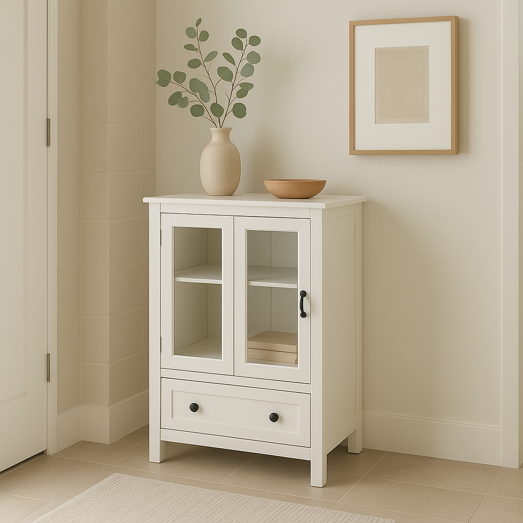 Unbranded Buffet Storage Cabinet with Glass Doors and Bell Handle, White